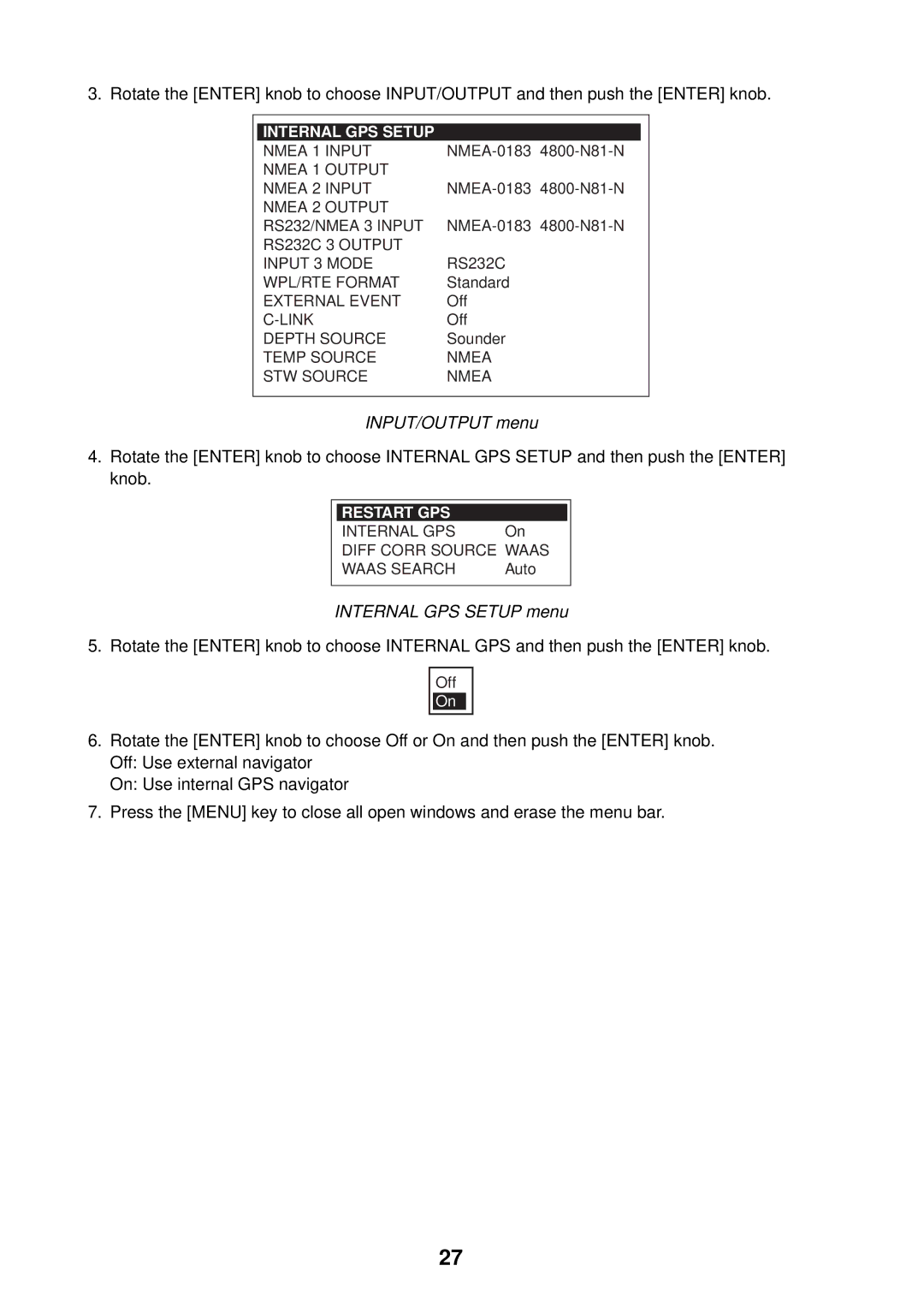 Furuno GP-7000F installation manual INPUT/OUTPUT menu 