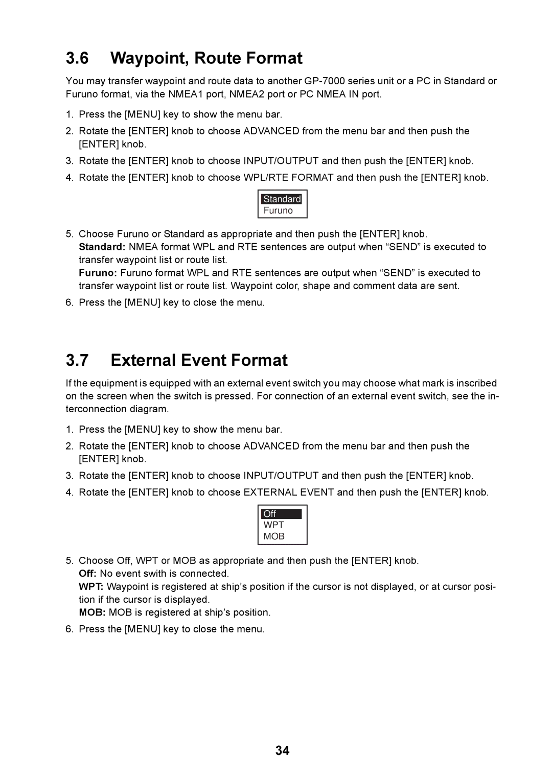 Furuno GP-7000F installation manual Waypoint, Route Format, External Event Format 