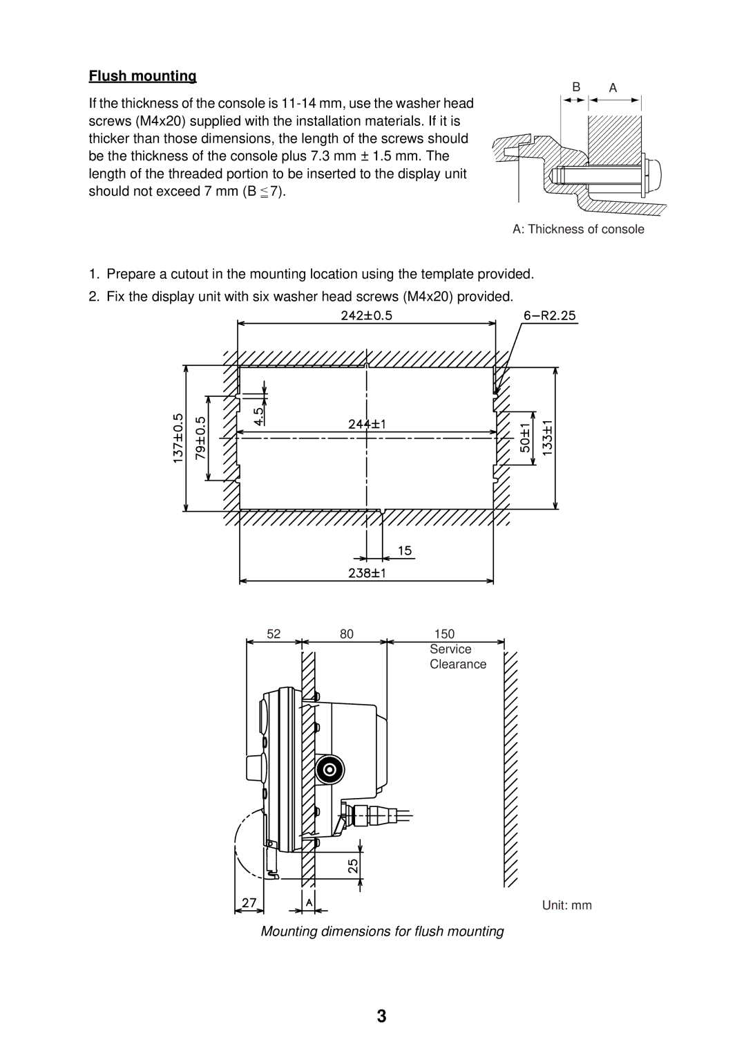 Furuno GP-7000F installation manual Flush mounting 