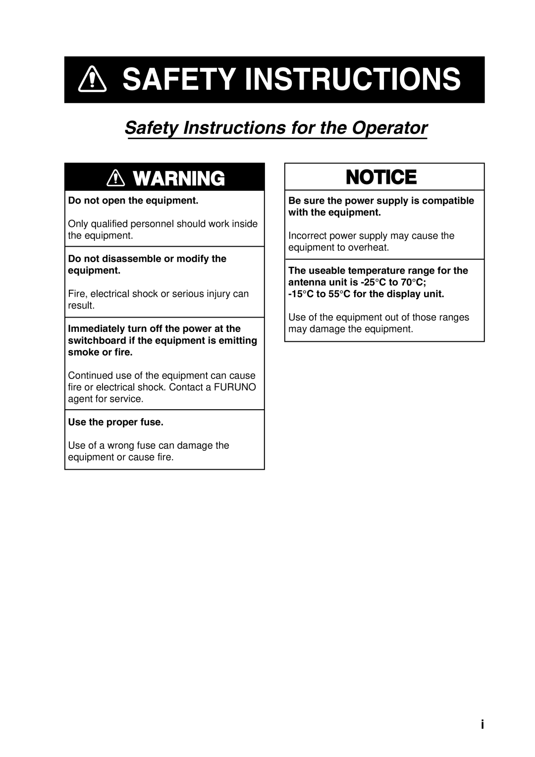 Furuno GP32 manual Safety Instructions 