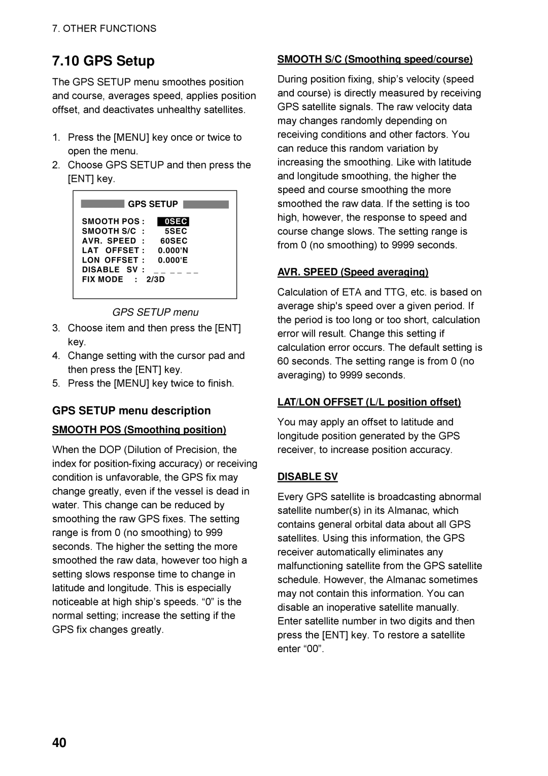 Furuno GP32 manual GPS Setup menu description 