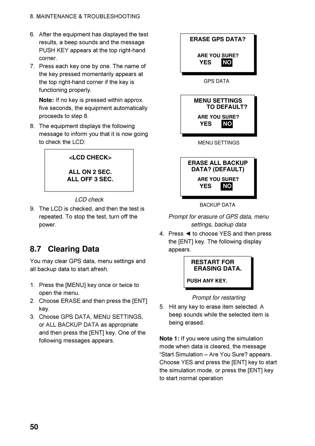 Furuno GP32 manual Clearing Data 