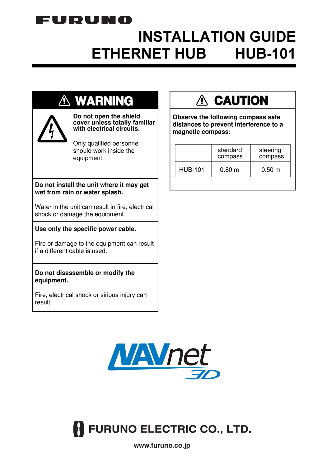 Furuno Hub-101 manual Installation Guide Ethernet HUB HUB-101 