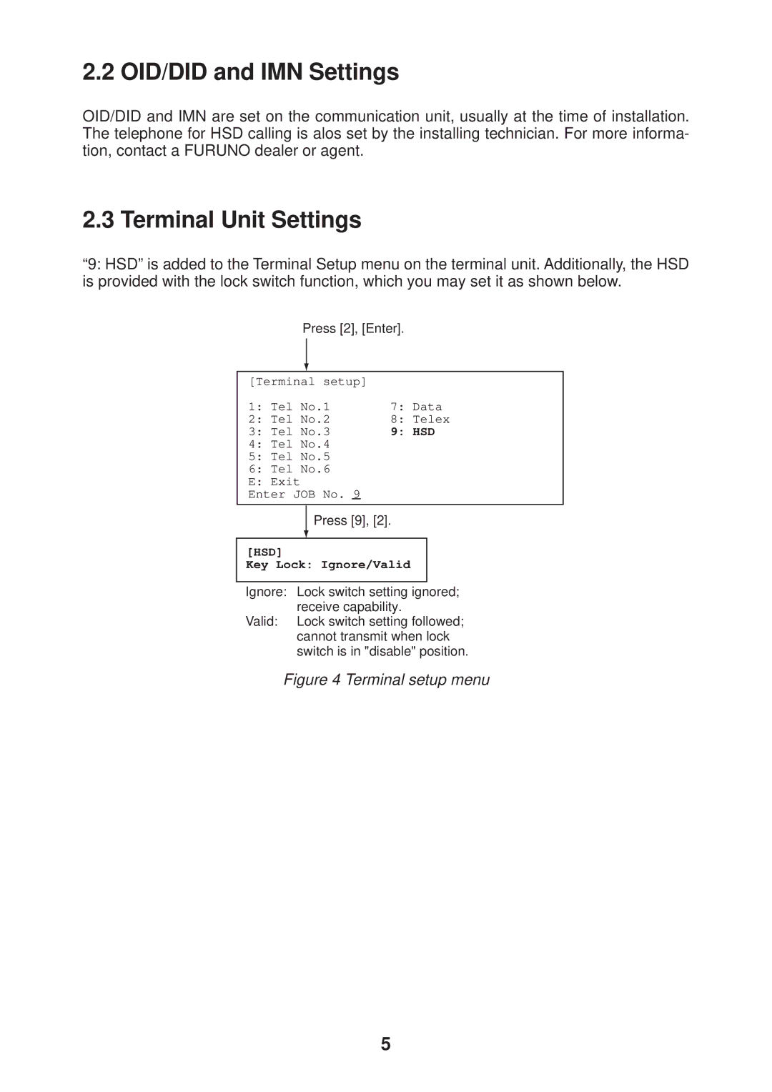 Furuno IB-681 manual OID/DID and IMN Settings, Terminal Unit Settings 