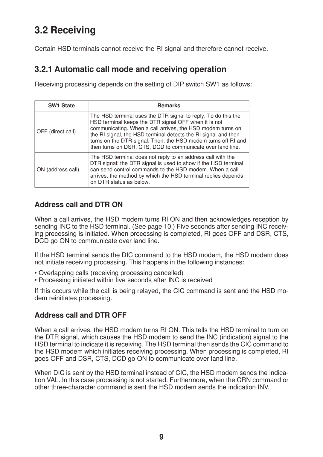 Furuno IB-681 manual Receiving, Automatic call mode and receiving operation, SW1 State Remarks 