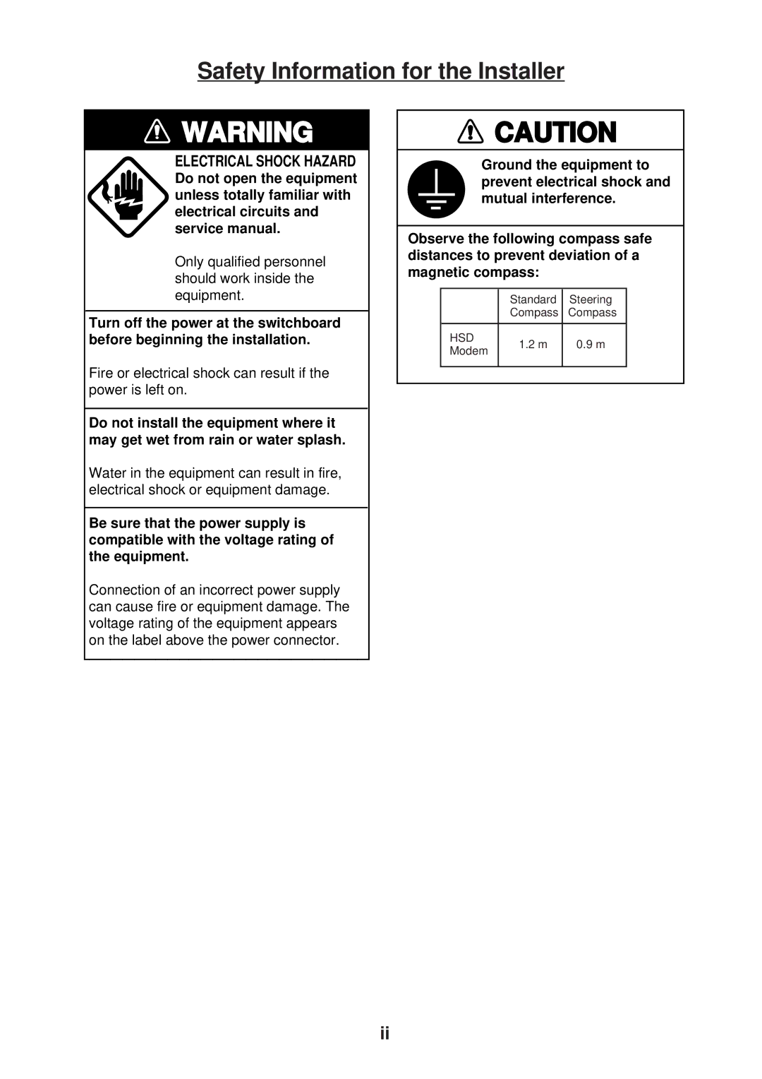 Furuno IB-681 manual Safety Information for the Installer, Electrical Shock Hazard 