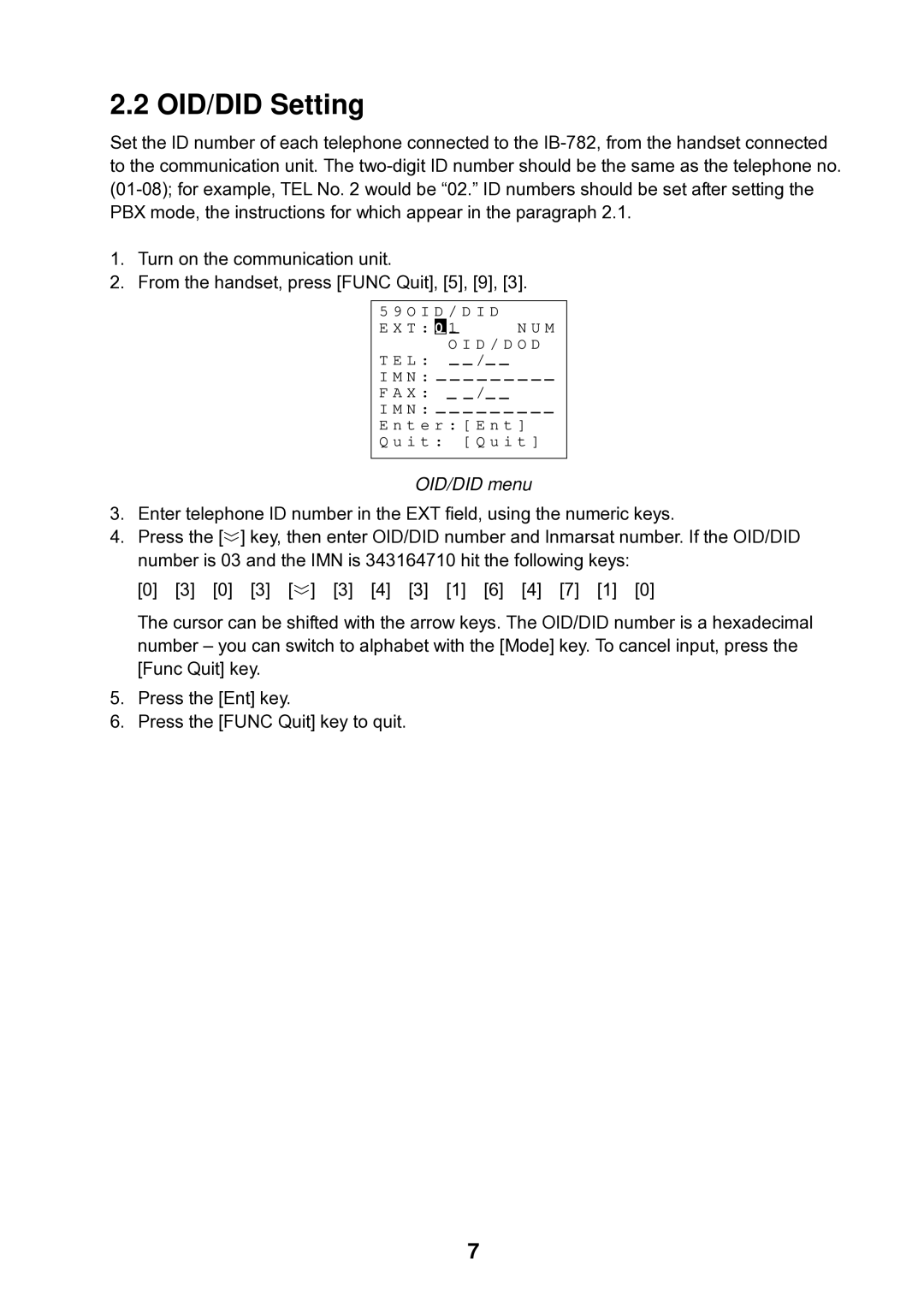 Furuno IB-782 manual OID/DID Setting 