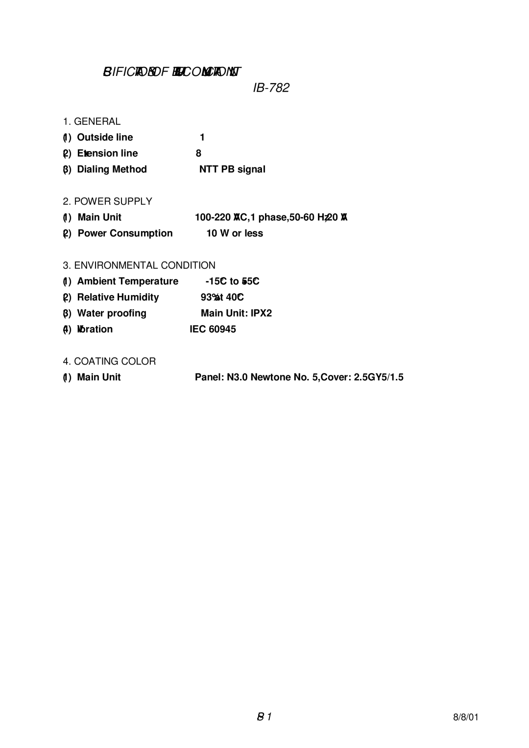 Furuno IB-782 manual Specifications of the MULTI-COMMUNICATION Unit 