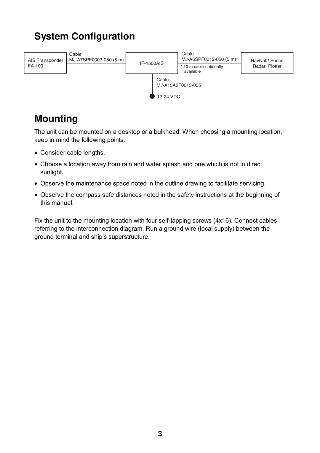 Furuno IF-1500AIS manual System Configuration, Mounting 