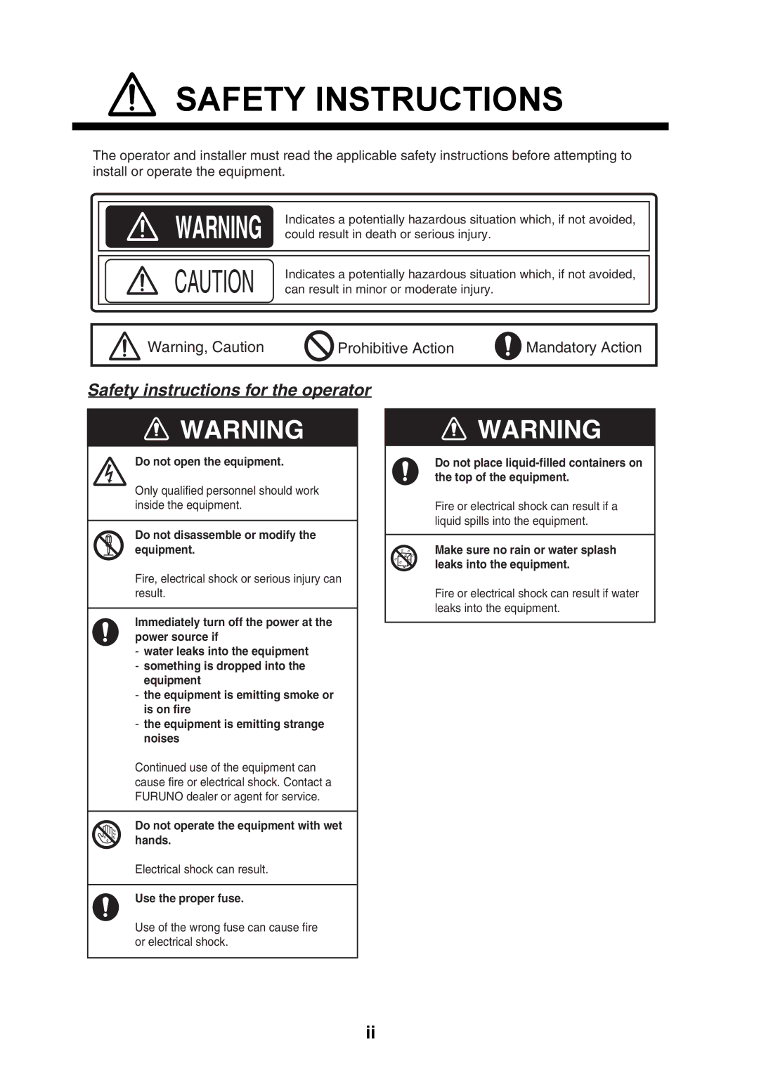 Furuno IF-NMEASC manual Safety Instructions, Safety instructions for the operator 