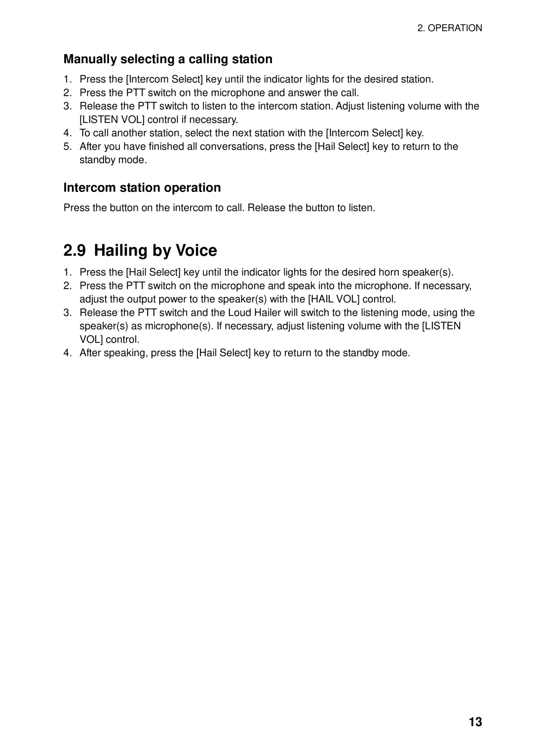 Furuno LH-3000 manual Hailing by Voice, Manually selecting a calling station, Intercom station operation 