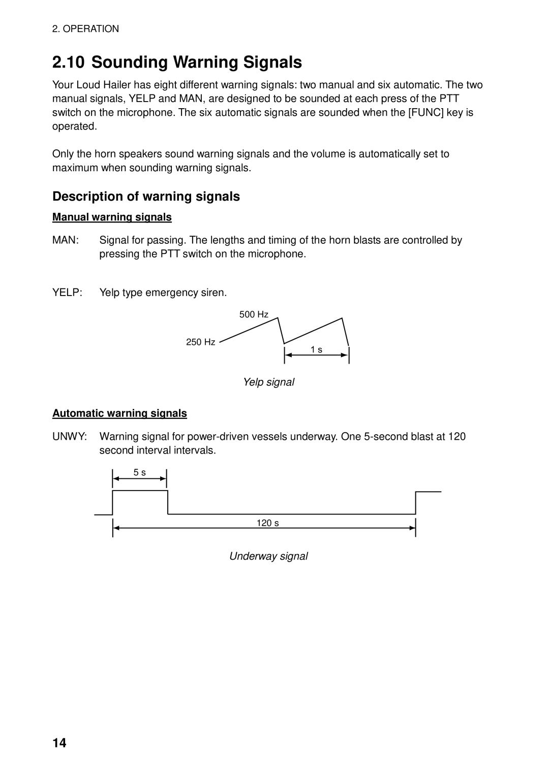Furuno LH-3000 Sounding Warning Signals, Description of warning signals, Manual warning signals, Automatic warning signals 