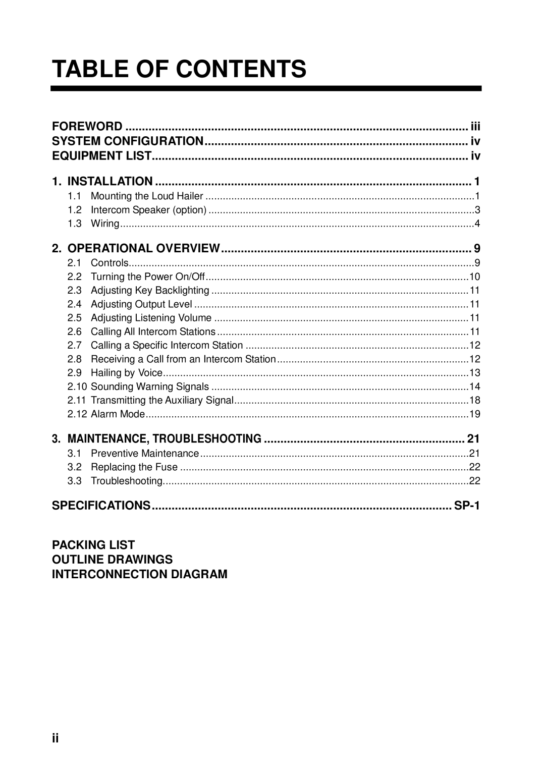 Furuno LH-3000 manual Table of Contents 