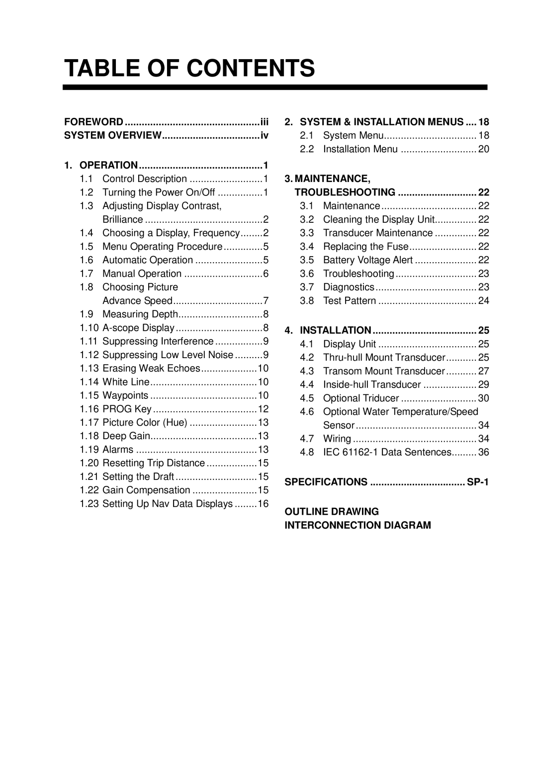 Furuno LS-6100 manual Table of Contents 