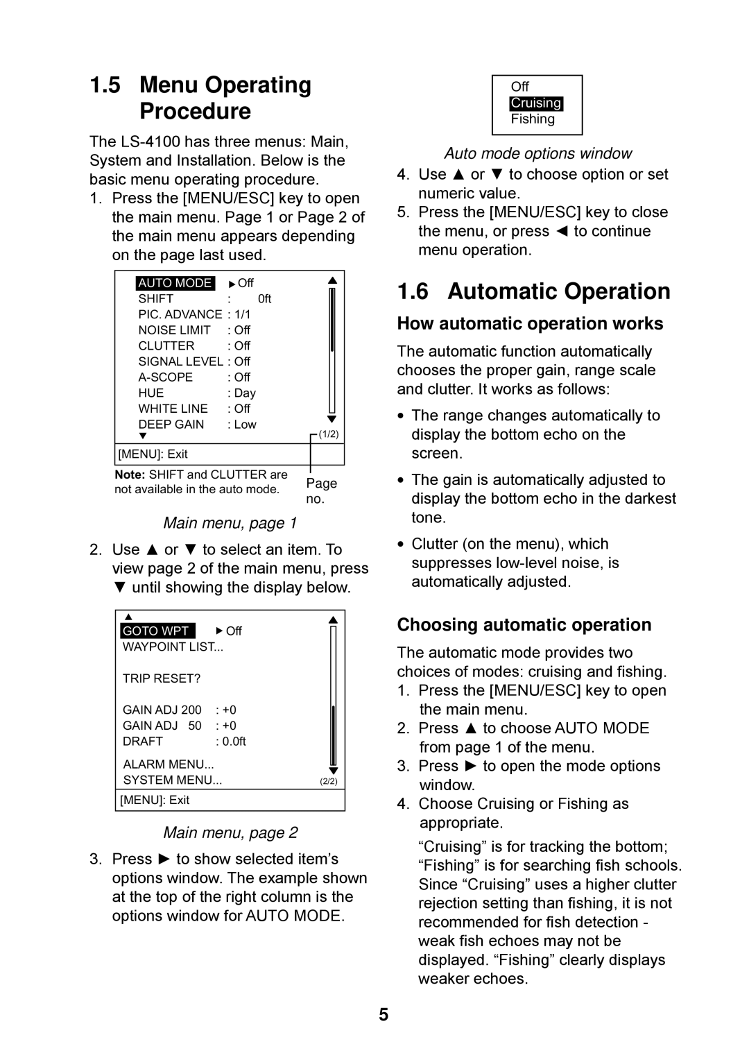 Furuno Ls4100 Menu Operating Procedure, Automatic Operation, How automatic operation works, Choosing automatic operation 