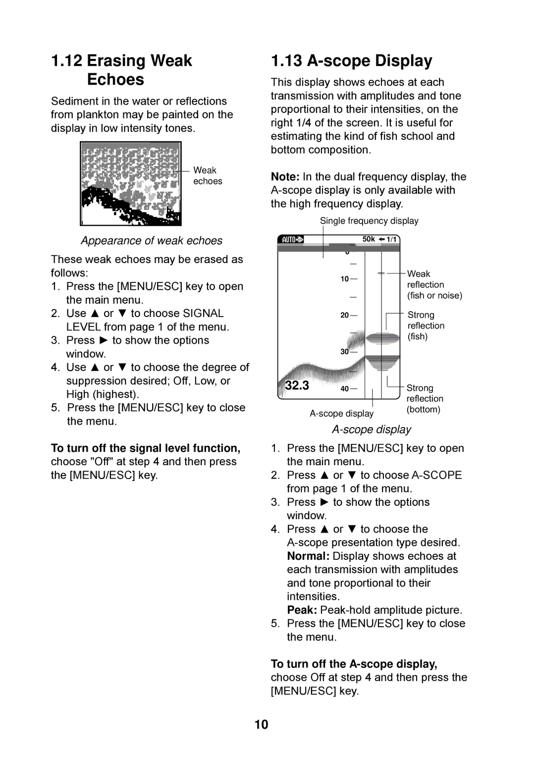 Furuno Ls4100 manual Erasing Weak Echoes, Scope Display, Appearance of weak echoes, Scope display 