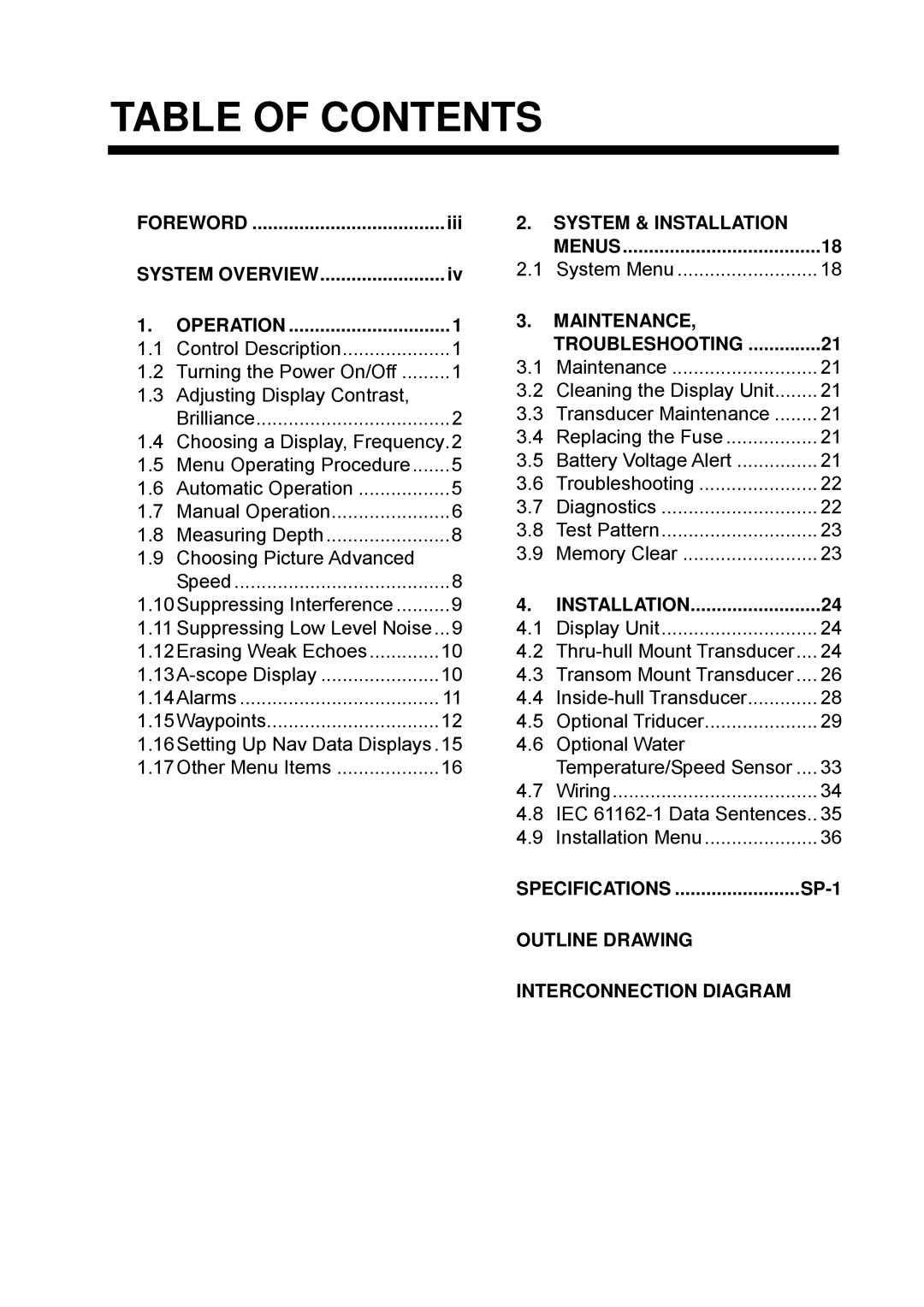 Furuno Ls4100 manual Table of Contents 