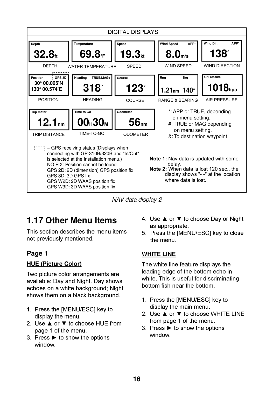 Furuno Ls4100 manual Other Menu Items, NAV data display-2, HUE Picture Color 