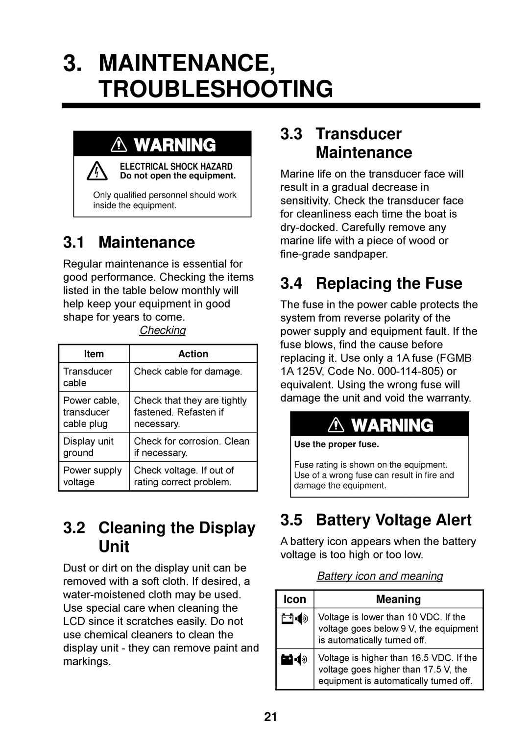 Furuno Ls4100 manual MAINTENANCE, Troubleshooting 