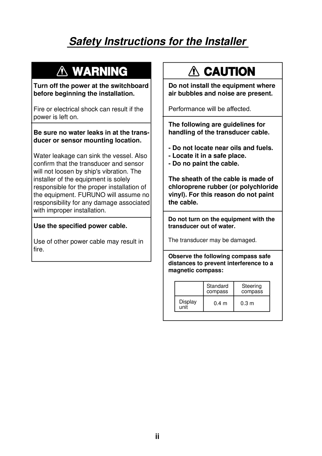 Furuno Ls4100 manual Safety Instructions for the Installer 