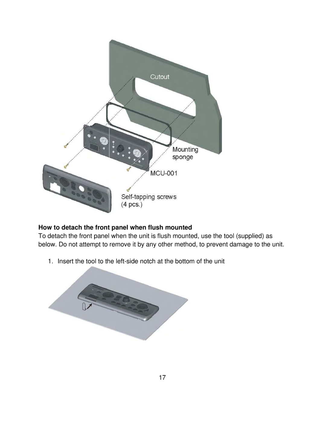 Furuno MFD8/12/BB manual How to detach the front panel when flush mounted 