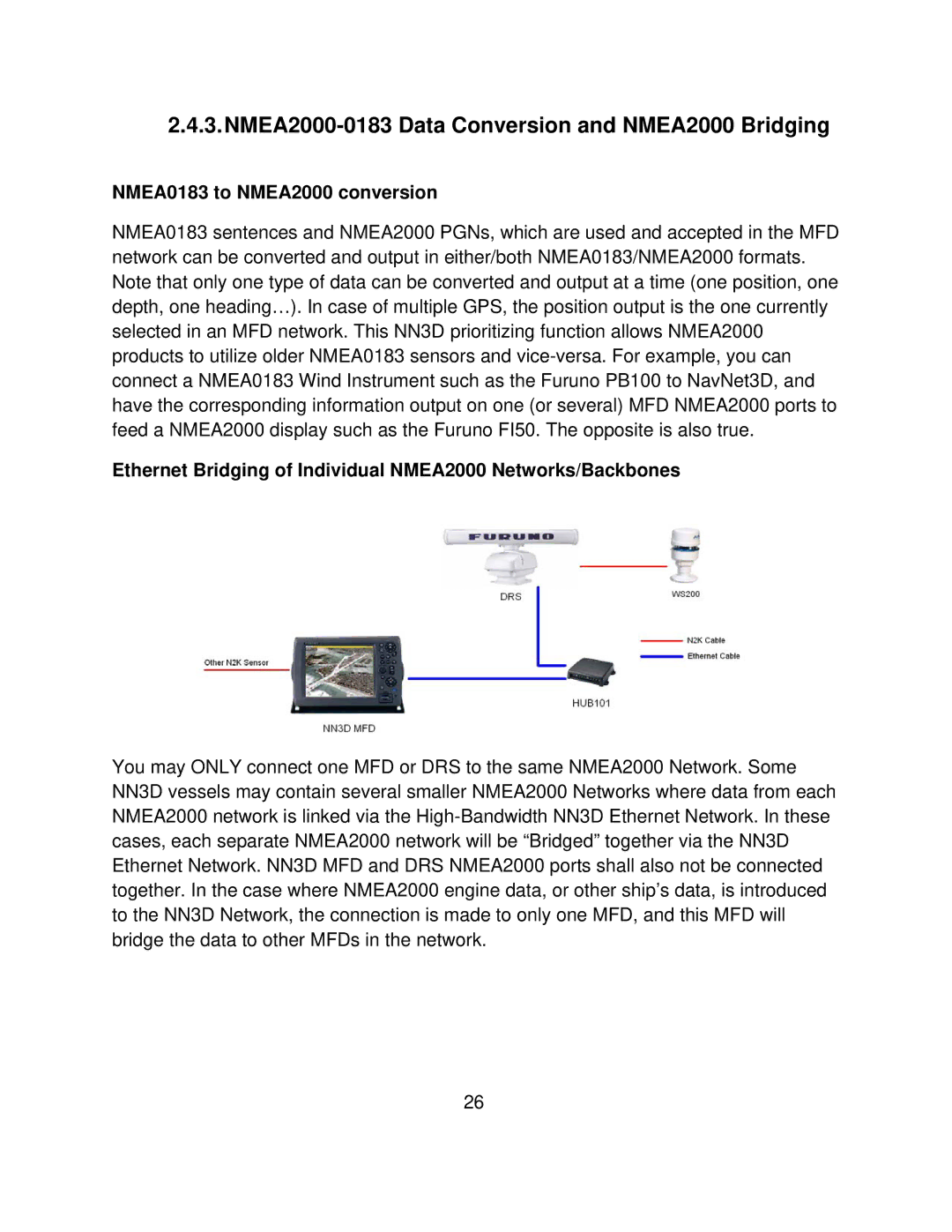 Furuno MFD8/12/BB manual NMEA2000-0183 Data Conversion and NMEA2000 Bridging, NMEA0183 to NMEA2000 conversion 