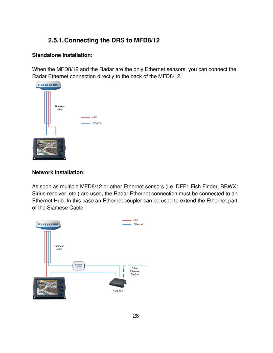 Furuno MFD8/12/BB manual Connecting the DRS to MFD8/12, Standalone Installation, Network Installation 