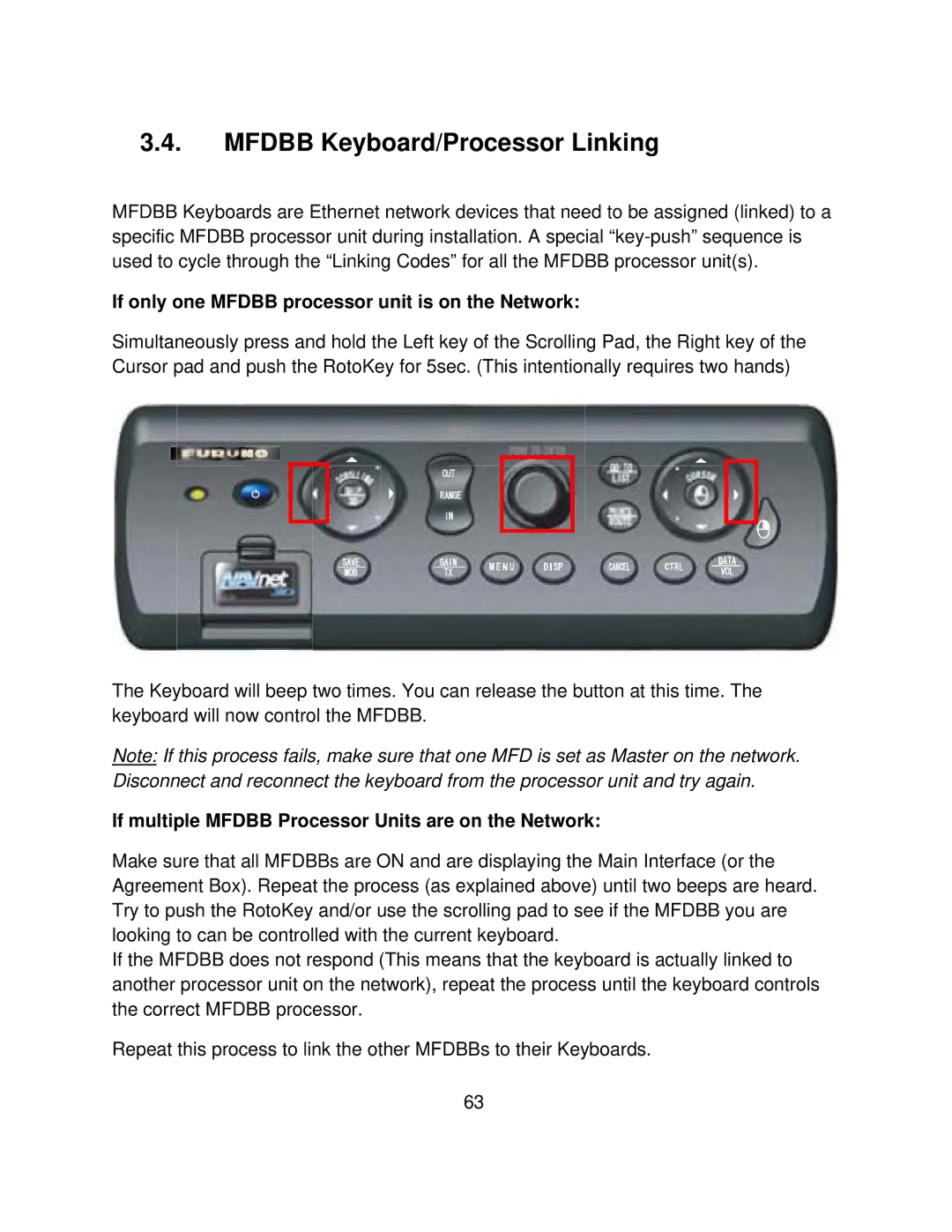 Furuno MFD8/12/BB manual Mfdbb Keyboard/Processor Linking, If only one Mfdbb processor unit is on the Network 