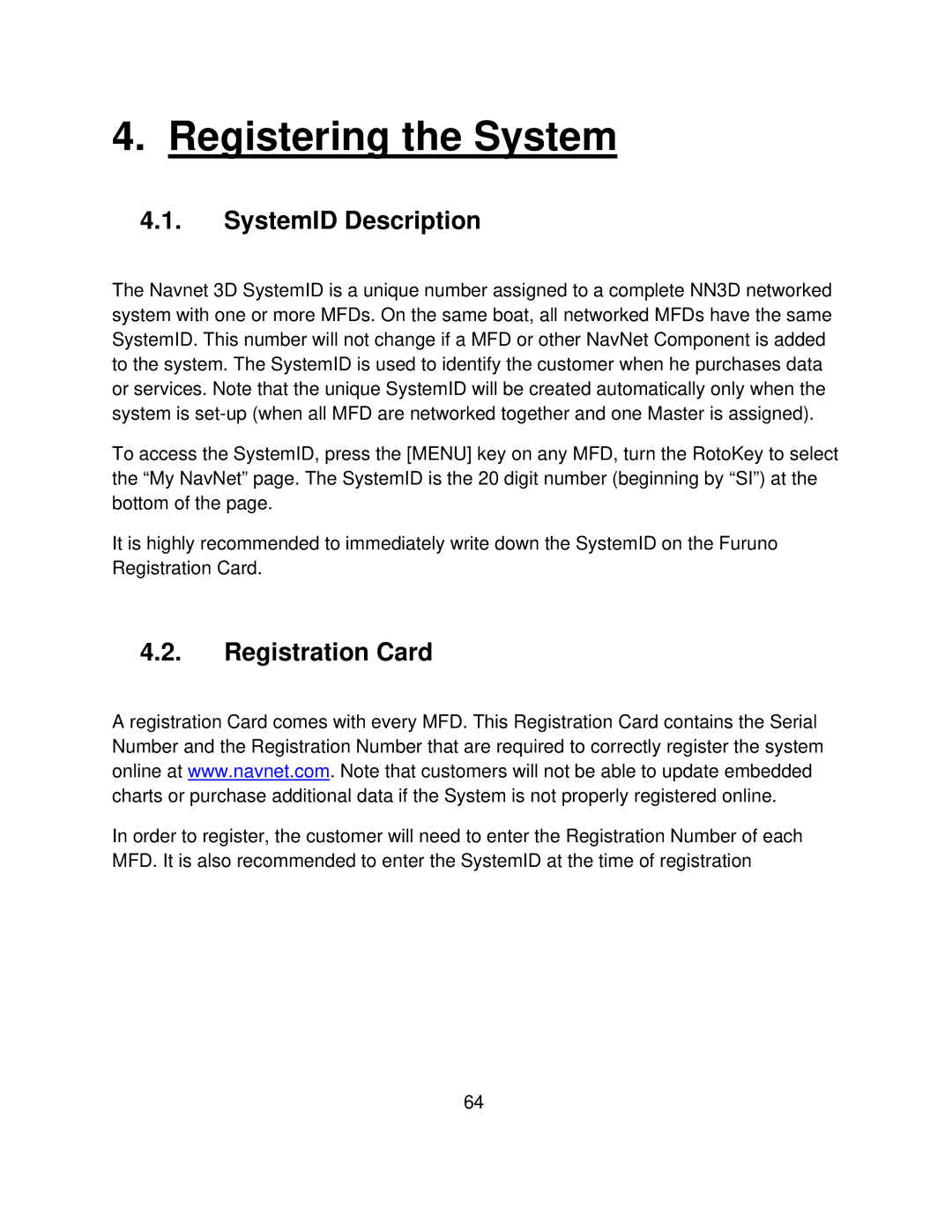 Furuno MFD8/12/BB manual SystemID Description, Registration Card 