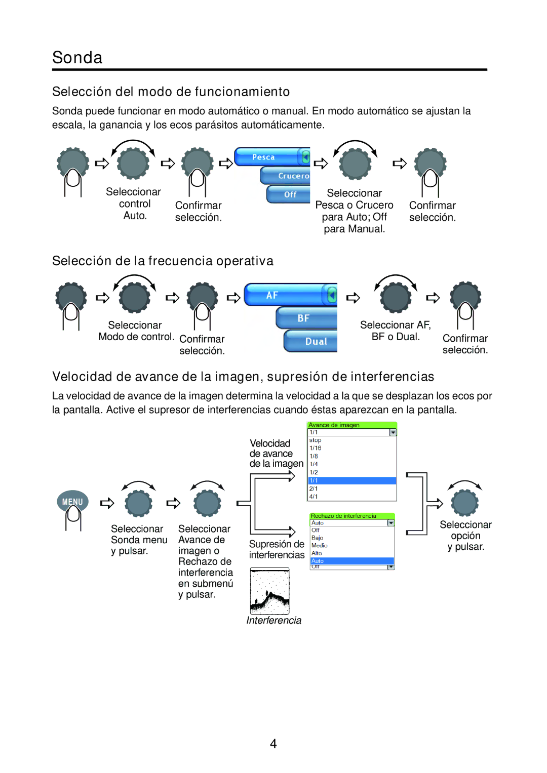 Furuno MFDBB, MFD8 manual Sonda, Selección del modo de funcionamiento 