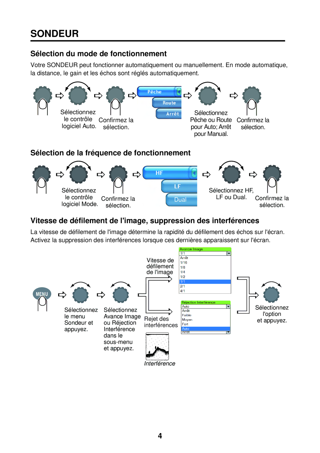 Furuno MFDBB, MFD8 manual Sélection du mode de fonctionnement, Sélection de la fréquence de fonctionnement 