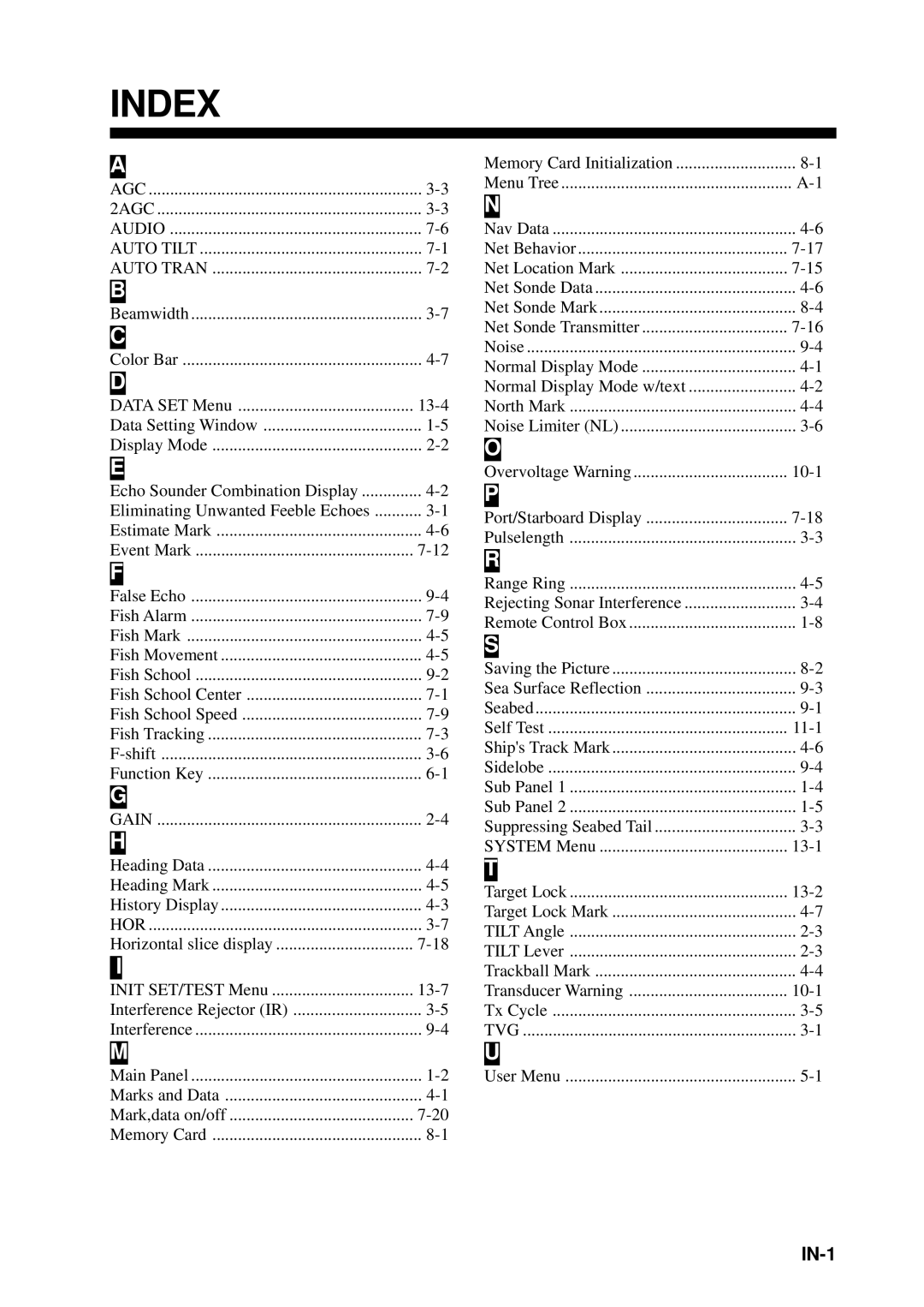 Furuno MODEL CSH-73 manual Index, 13-4 
