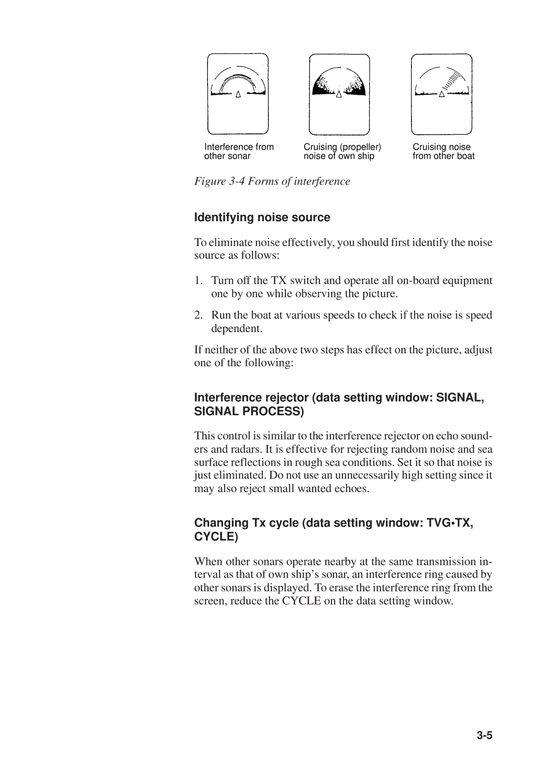 Furuno MODEL CSH-73 manual Identifying noise source, Changing Tx cycle data setting window Tvgtx 