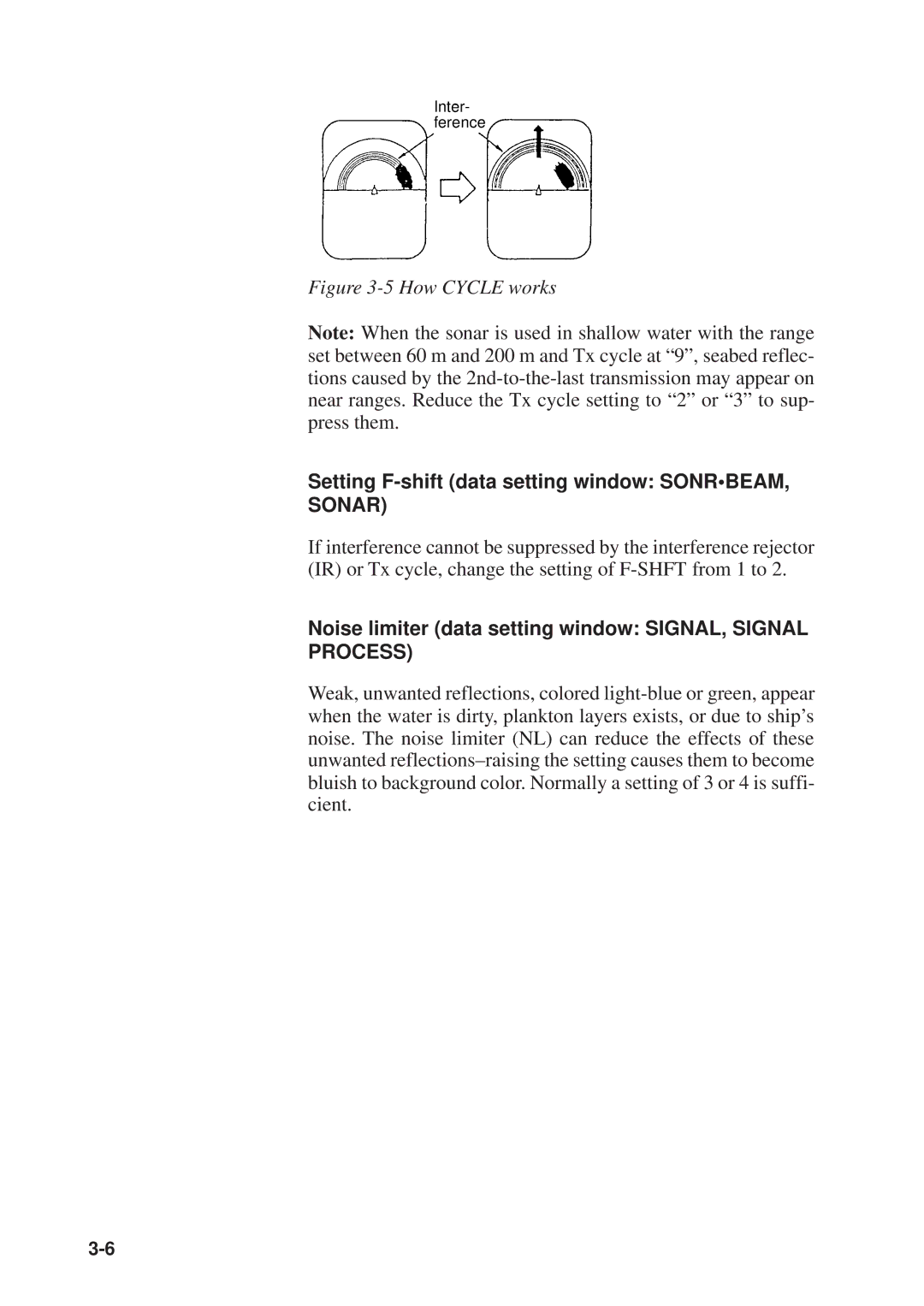 Furuno MODEL CSH-73 Setting F-shift data setting window Sonrbeam, Noise limiter data setting window SIGNAL, Signal Process 