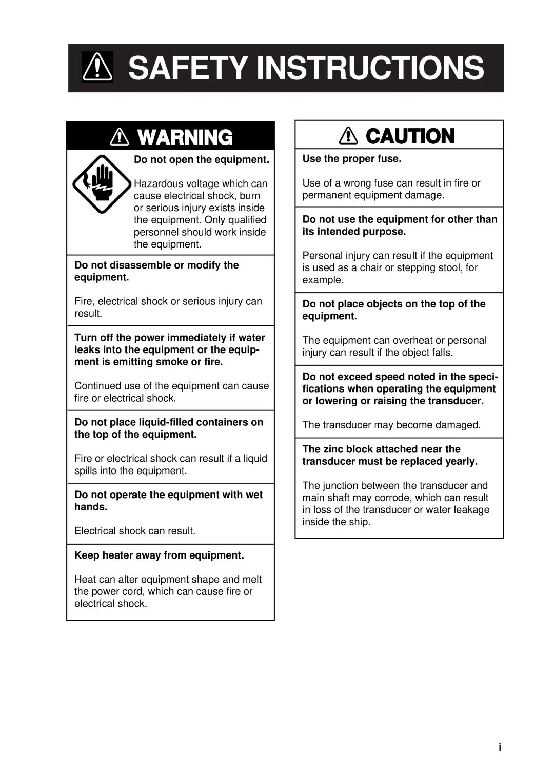 Furuno MODEL CSH-73 manual Safety Instructions 