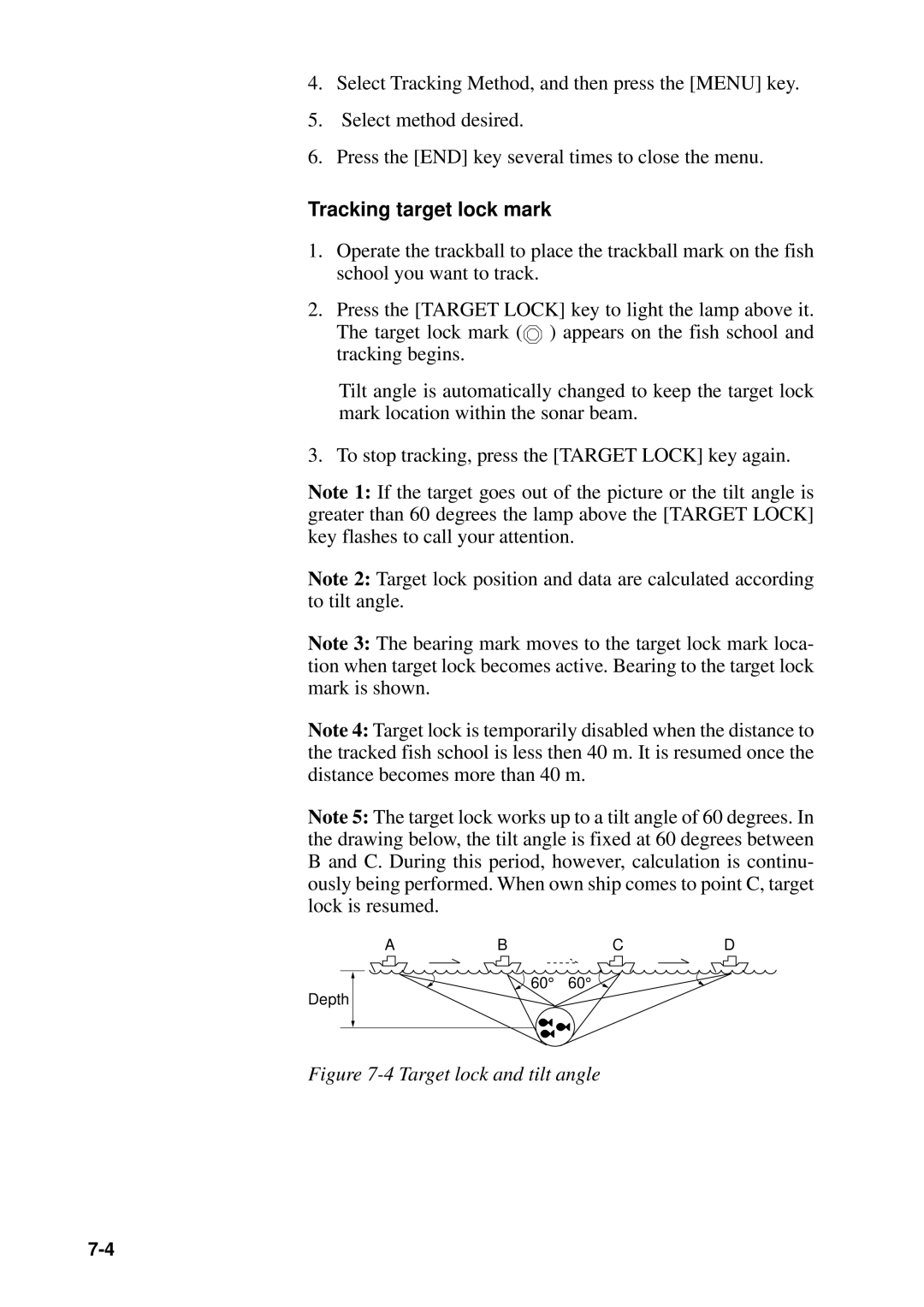 Furuno MODEL CSH-73 manual Tracking target lock mark, Target lock and tilt angle 