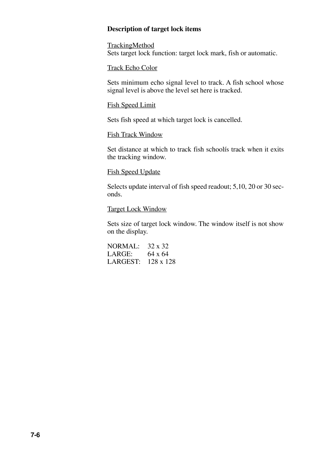 Furuno MODEL CSH-73 manual Description of target lock items 