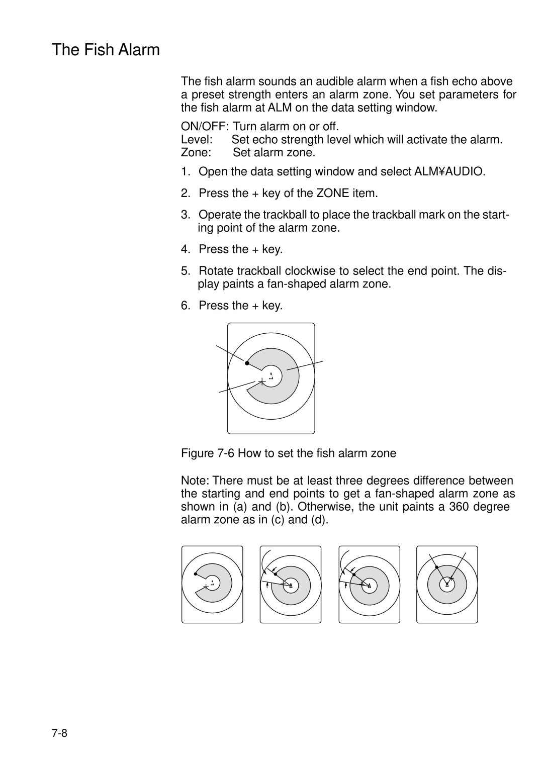 Furuno MODEL CSH-73 manual Fish Alarm, How to set the fish alarm zone 