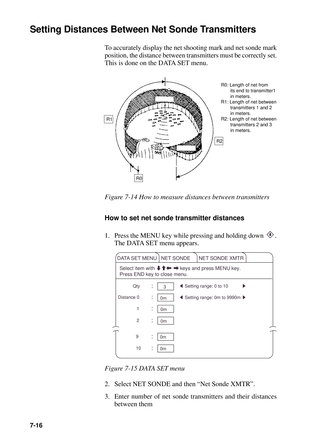 Furuno MODEL CSH-73 manual Setting Distances Between Net Sonde Transmitters, How to set net sonde transmitter distances 