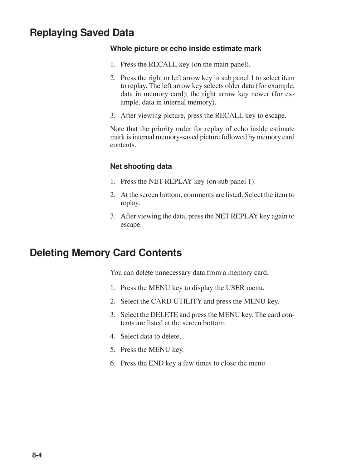 Furuno MODEL CSH-73 manual Replaying Saved Data, Deleting Memory Card Contents 