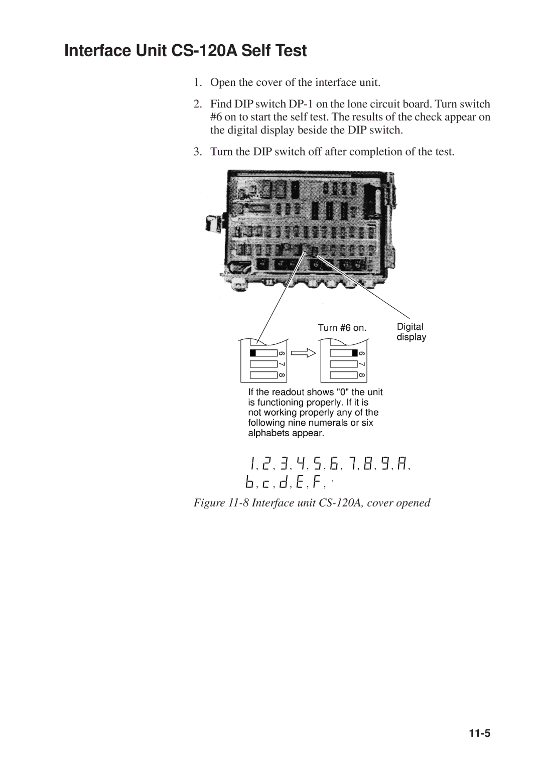 Furuno MODEL CSH-73 manual Interface Unit CS-120A Self Test, Interface unit CS-120A, cover opened 