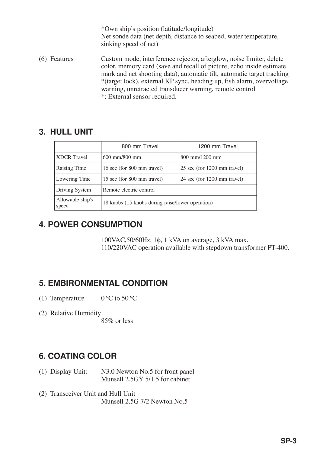 Furuno MODEL CSH-73 manual Features, SP-3 