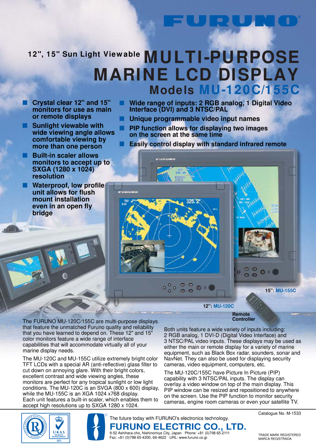 Furuno Mu 120c manual Marine LCD Display, Remote Controller 