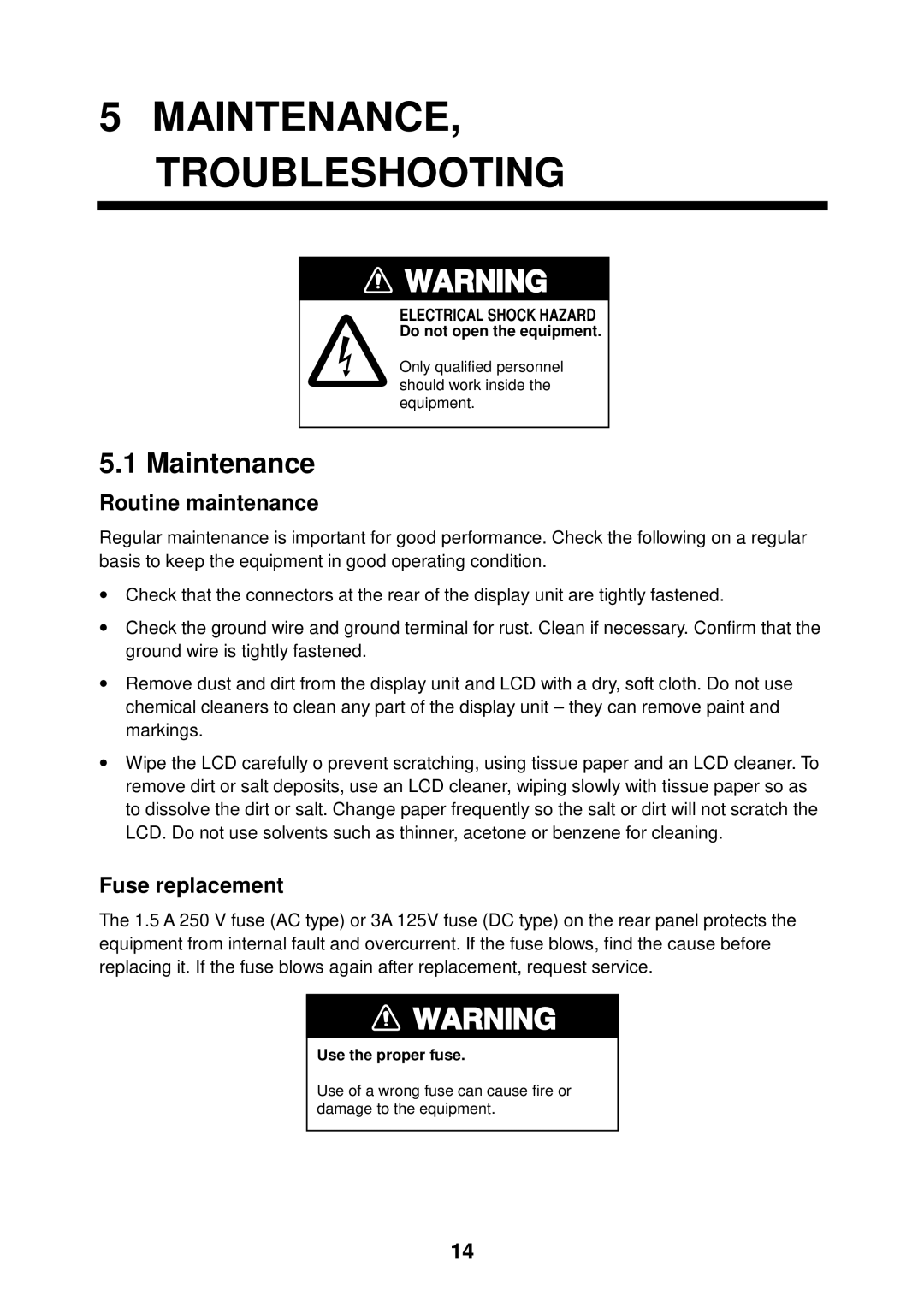 Furuno MU-150C manual MAINTENANCE, Troubleshooting, Maintenance, Routine maintenance, Fuse replacement 