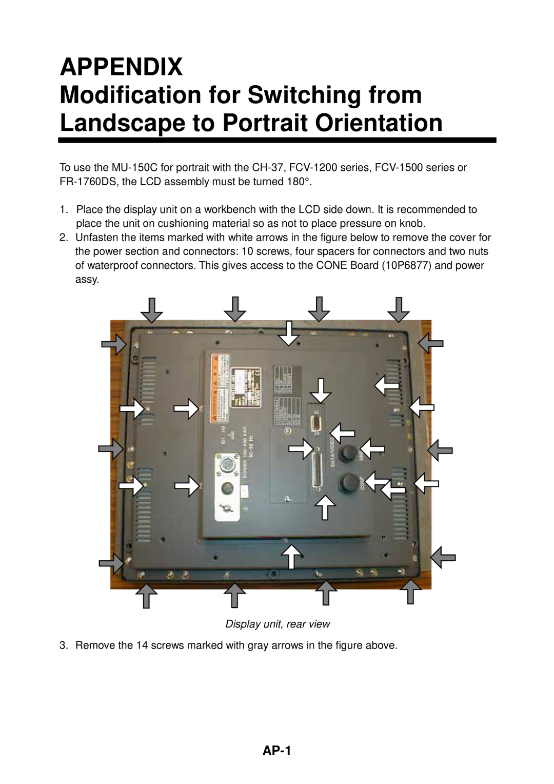 Furuno MU-150C manual Appendix, AP-1, Display unit, rear view 