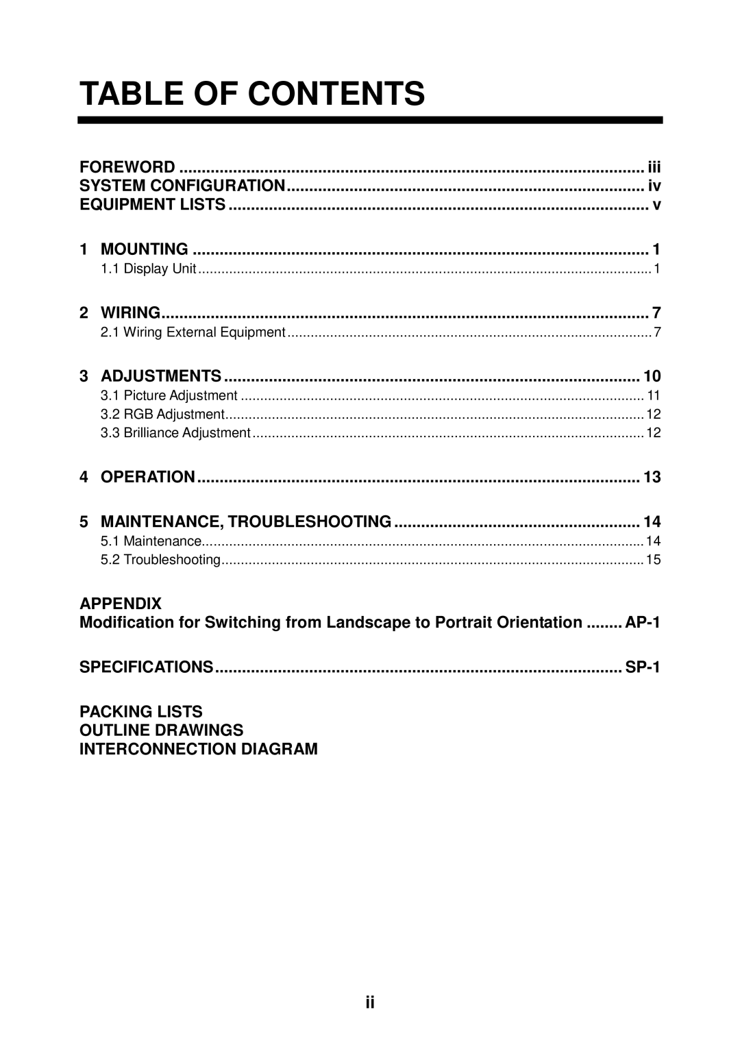 Furuno MU-150C manual Table of Contents 