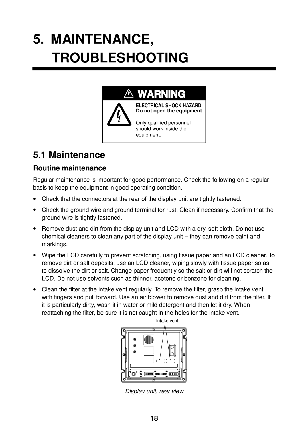 Furuno MU-155C manual MAINTENANCE, Troubleshooting, Maintenance, Routine maintenance 