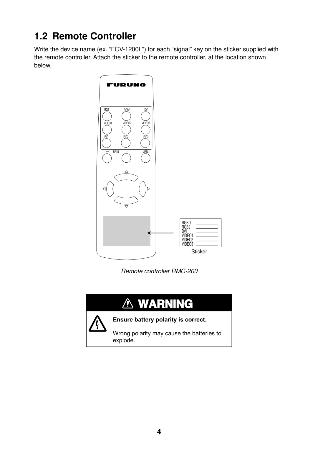 Furuno MU-155C manual Remote Controller, Remote controller RMC-200 