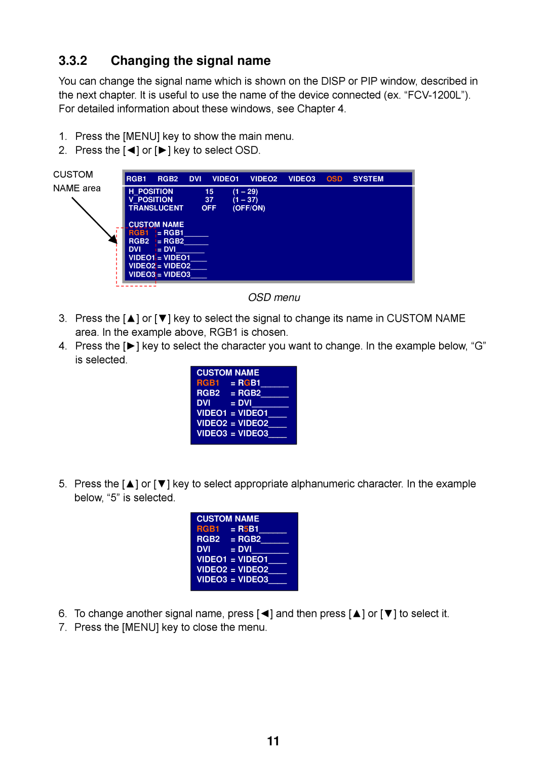 Furuno MU-155C manual Changing the signal name, Custom Name area 