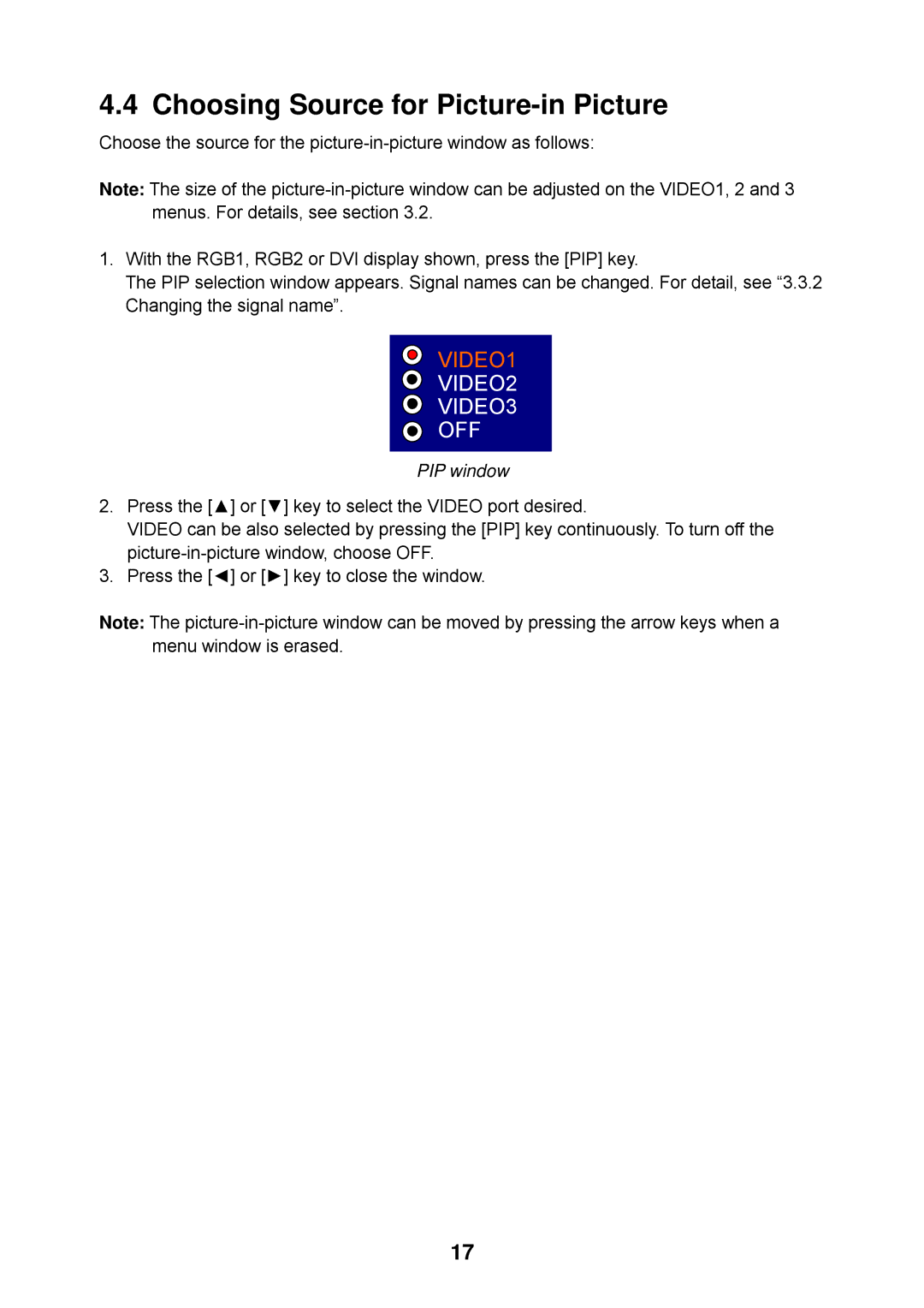 Furuno MU-155C manual Choosing Source for Picture-in Picture, PIP window 